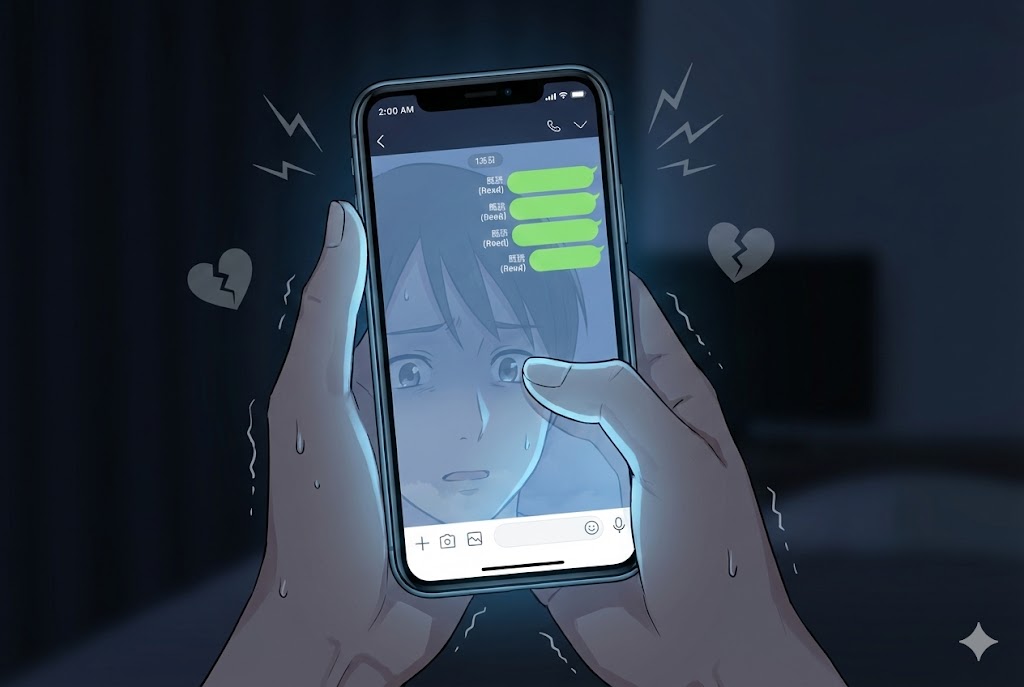 スマホの画面を何度も確認する様子