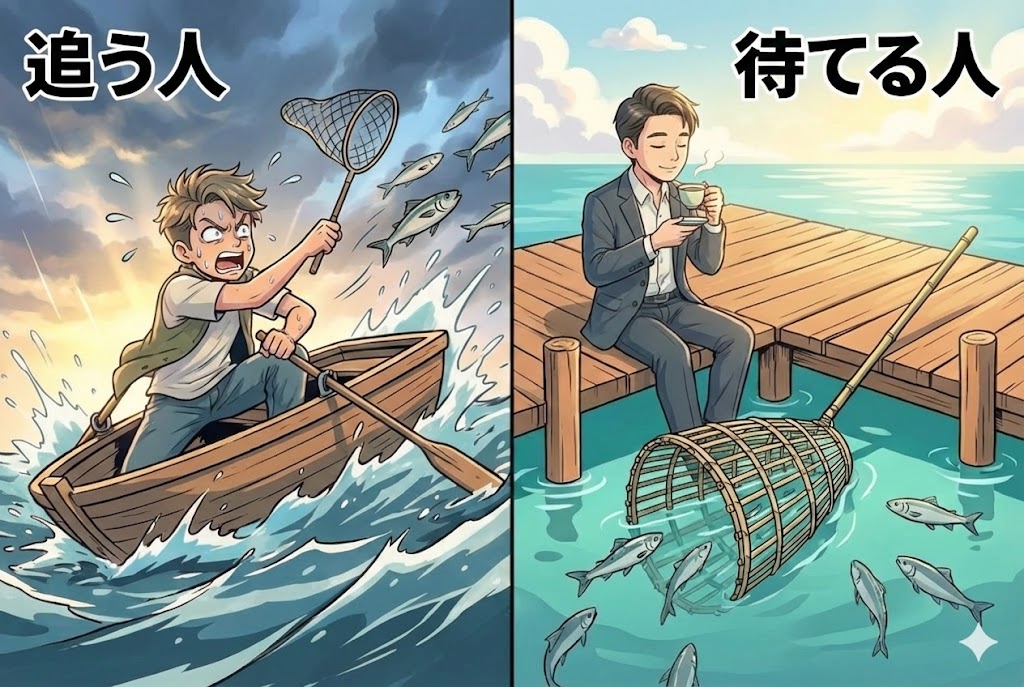 追う人と待てる人のイメージ