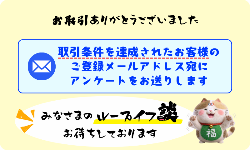取引条件を達成されたお客様のご登録メールアドレス宛にアンケートをお送りします
