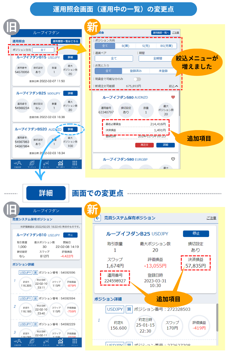 運用照会画面の変更点
